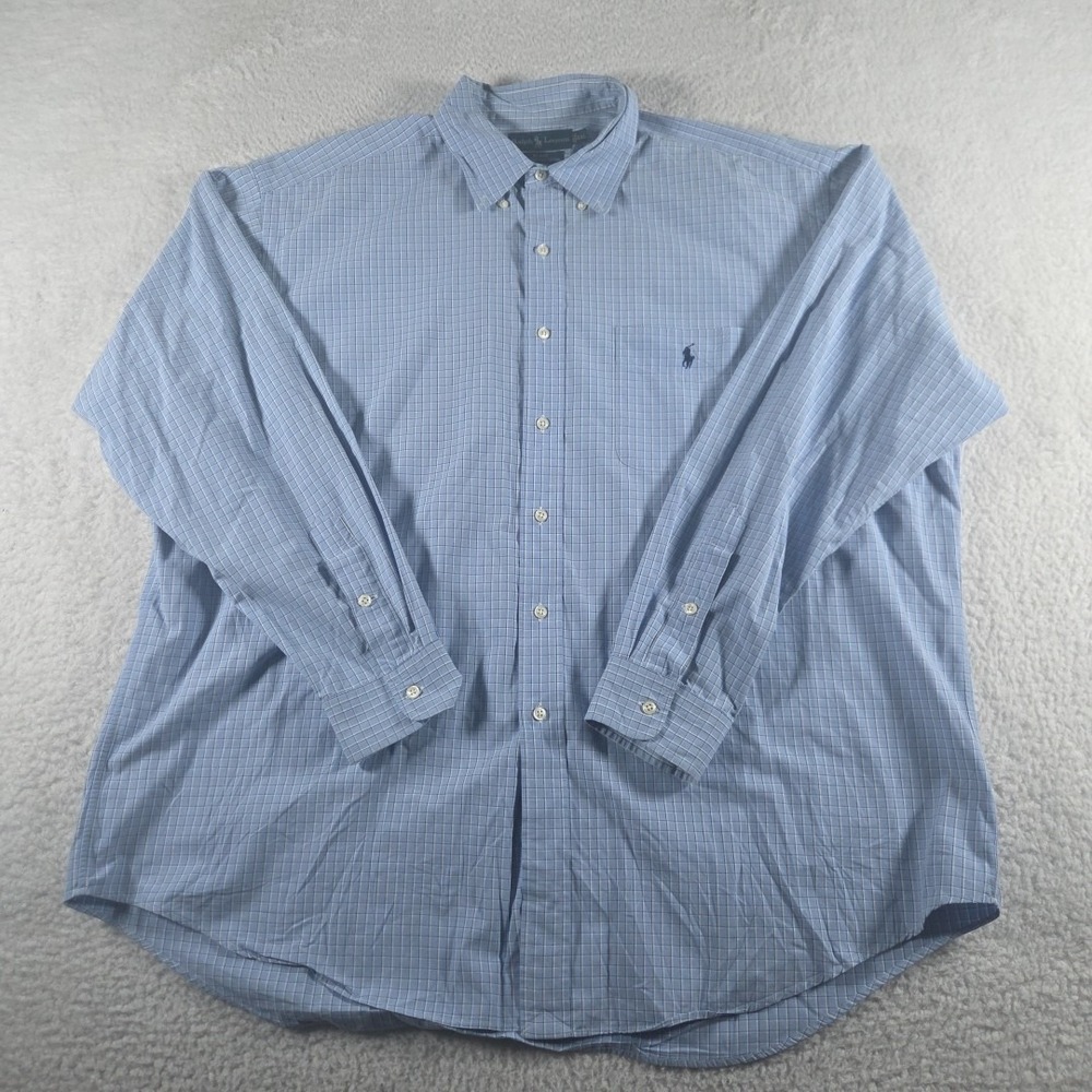 VTG Polo Ralph Lauren Blake Plaid Checked Shirt Size XXL Blue‎ Button Down